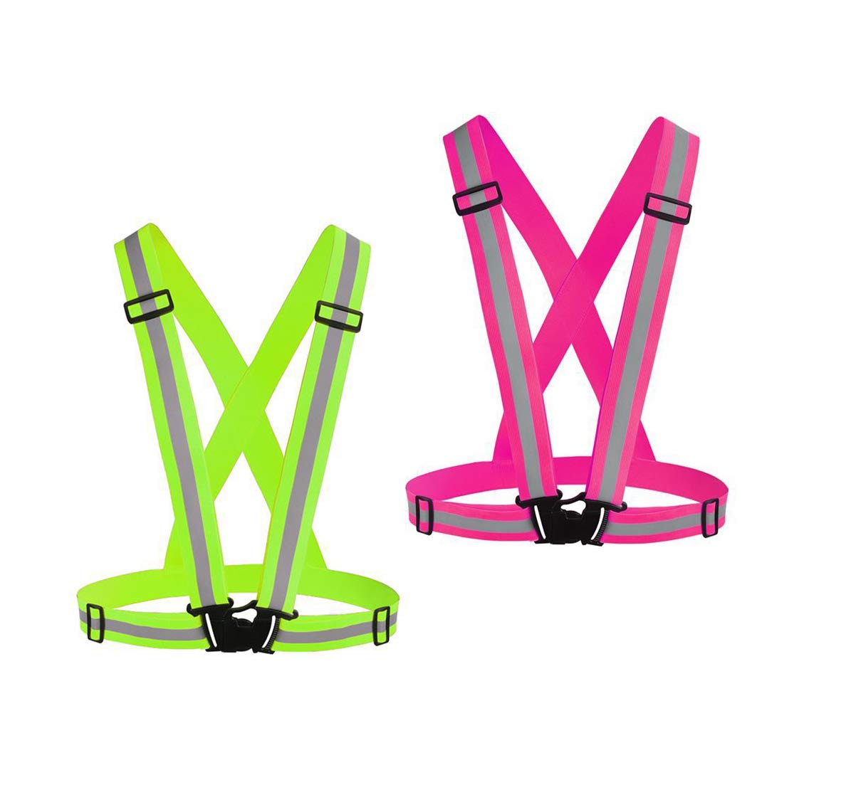 Chiwo Reflective Vest Running Gear 2Pack, High Visibility Adjustable Safety Vest for Night Cycling,Hiking, Jogging,Dog Walking, Construction safe (Green Pink)