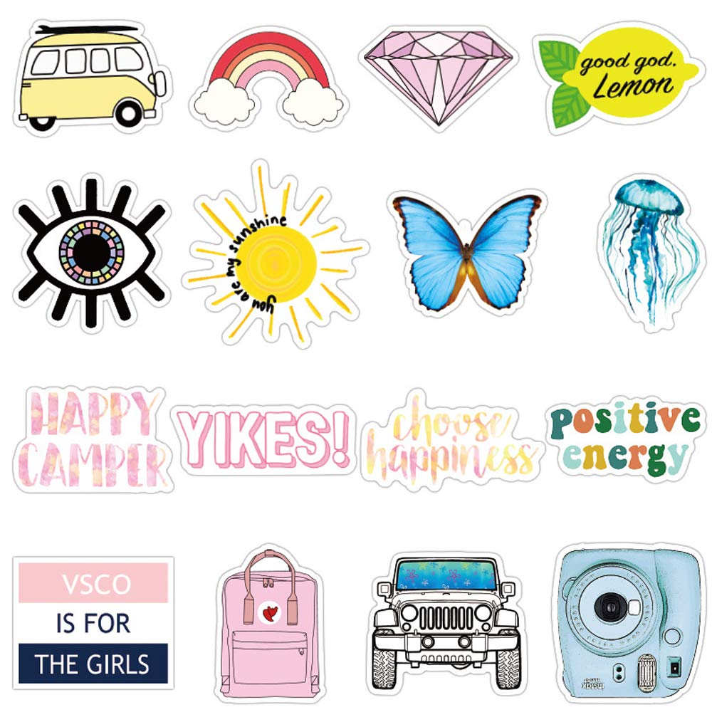 Vsco Stickers for Water Bottle 50 Packs, Cute Waterproof Aesthetic Vinyl Decal Stickers for Teens Girls Perfect for Waterbottle Laptop Phone Travel