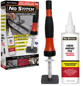 no stitch handheld heat iron repair kit for fabric - electric pressing wand & fabric adhesive powder set for easy clothing fixes | machine washable | hemming, seams, tears - as seen on tv