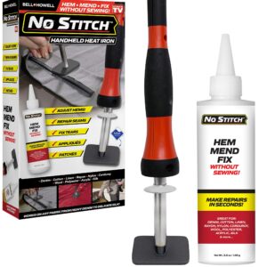 No Stitch Handheld Heat Iron Repair Kit for Fabric - Electric Pressing Wand & Fabric Adhesive Powder Set for Easy Clothing Fixes | Machine Washable | Hemming, Seams, Tears - As Seen On TV