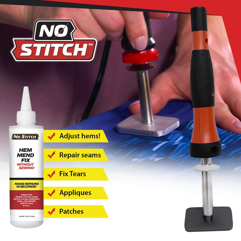 No Stitch Handheld Heat Iron Repair Kit for Fabric - Electric Pressing Wand & Fabric Adhesive Powder Set for Easy Clothing Fixes | Machine Washable | Hemming, Seams, Tears - As Seen On TV