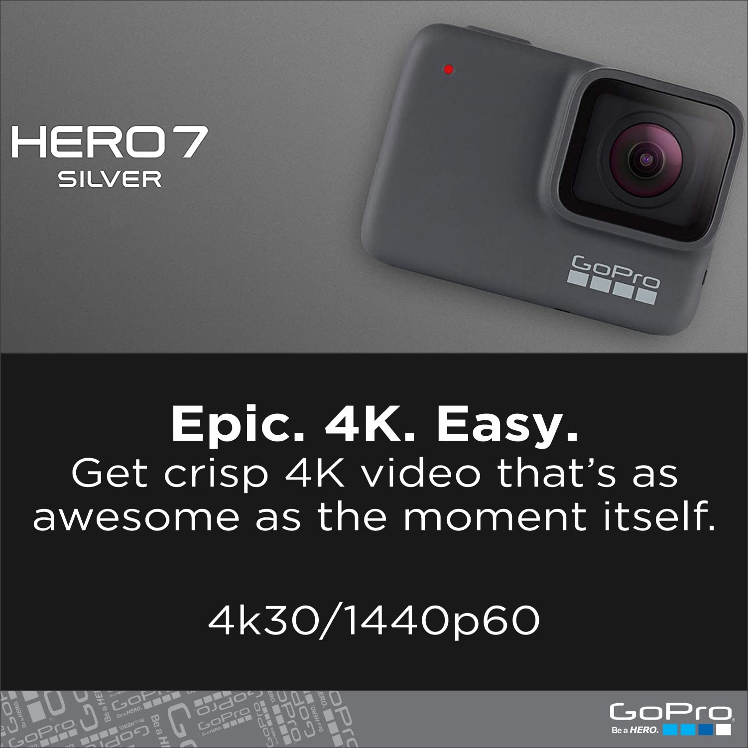 GoPro HERO7 Silver - E-Commerce Packaging - Waterproof Digital Action Camera with Touch Screen 4K HD Video 10MP Photos Live Streaming Stabilization