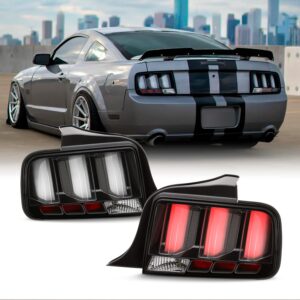 AKKON - Fits 2005-2009 Ford Mustang LED [White Tube] Black Tail Lamp Brake Lights w/Sequential Signal Pair Left + Right