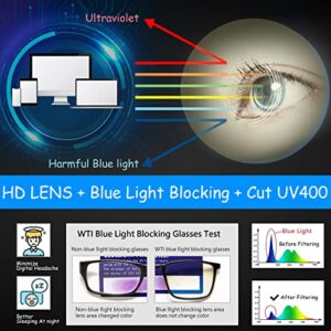 Blue Light Blocking Glasses for TV Phone Computer Gaming Screen Men and Women, TR90 Frame, Anti Eyestrain UV, 2 Pack