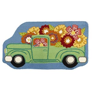 cape craftsmen beautiful springtime colorful flower truck shaped hooked indoor and outdoor rug - 24 x 1 x 42 inches fade and weather resistant decoration for homes, apartments, yards and gardens
