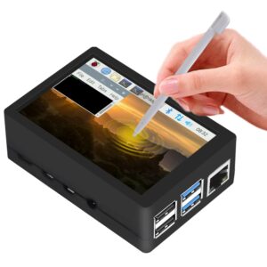 geeekpi 3.5 inch touch screen with case for raspberry pi 4, with fan and heatsinks, 320x480 resolution tft lcd display for raspberry pi 4 model b (raspberry pi board not included)