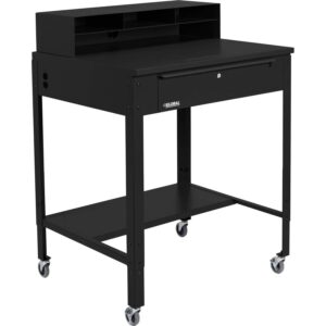 global industrial 34-1/2"w x 30" d x 38" h mobile shop desk with pigeonhole compartment riser flat surface, black