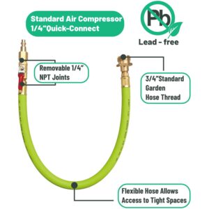 Minimprover Premium Brass 24.8" Winterize Sprinkler System RV Motorhome Boat Camper and Travel Trailer: Air Comp Quick-Connect Plug to 3/4" Garden Hose Faucet Blow Out Adapter Fitting with Valve