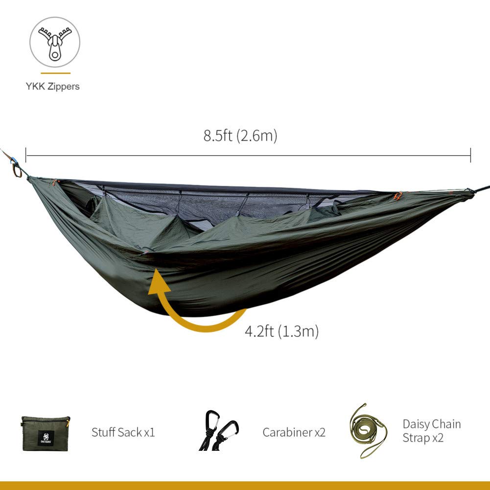 OneTigris KOMPOUND Camping Hammock with Net, Lightweight Portable Hammock with Warm Internal Cover & Tree Friendly Straps for Backpacking, Camping, Hiking, Travel, Beach, Backyard