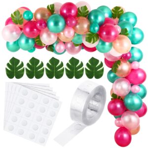 gejoy 117 pieces tropical balloons garland kit, hawaiian luau flamingo theme balloon garland with 12 palm leaves, 16.4 ft balloon chain and 100 dot for wedding summer birthday party supplies