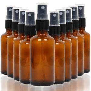 youngever 10 pack empty amber glass spray bottles, 4 ounce refillable container for essential oils, cleaning products, or aromatherapy