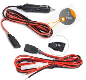 cb radio power cord/cables 2-wire 15a 3-pin cb power cord with 12v cigarette lighter plug for cb radio (2 pack)