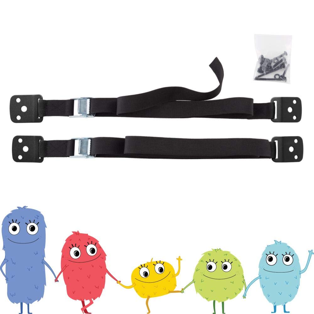 Toddleroo by North States Furniture & TV Straps | Heavy-Duty Multi-Functional Straps That Help Prevent Furniture Tipping | Baby proofing with Confidence (2-Pack, Black)