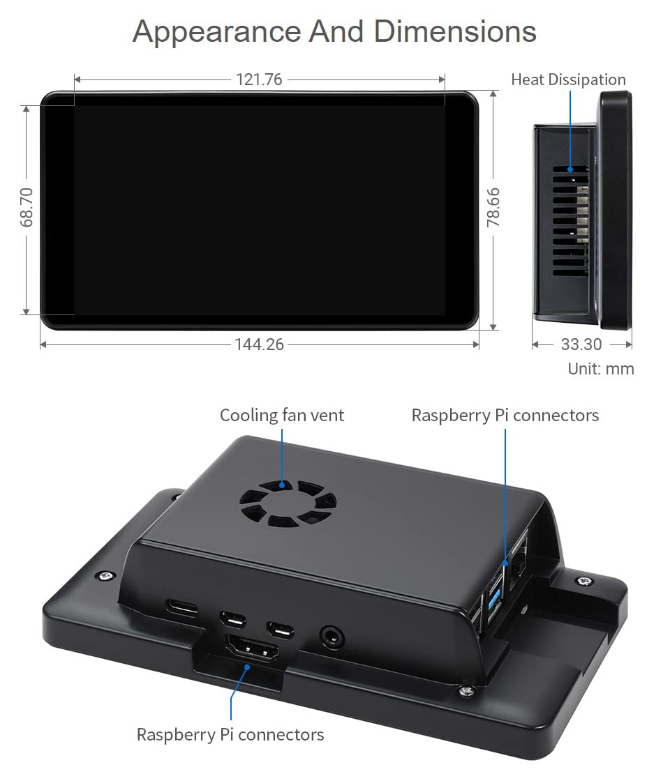 waveshare 5.5inch Capacitive Touch AMOLED Display Compatoble with Raspberry Pi 4B Comes with Protection Case 1080×1920 Resolution HDMI Toughened Glass Panel