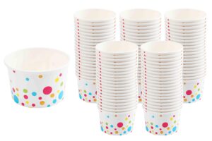 gsm brands paper ice cream cups (polka dots design) - 100-count - 8 oz disposable dessert bowls for hot or cold food, 8-ounce party supplies treat cups for sundae, frozen yogurt, soup, white