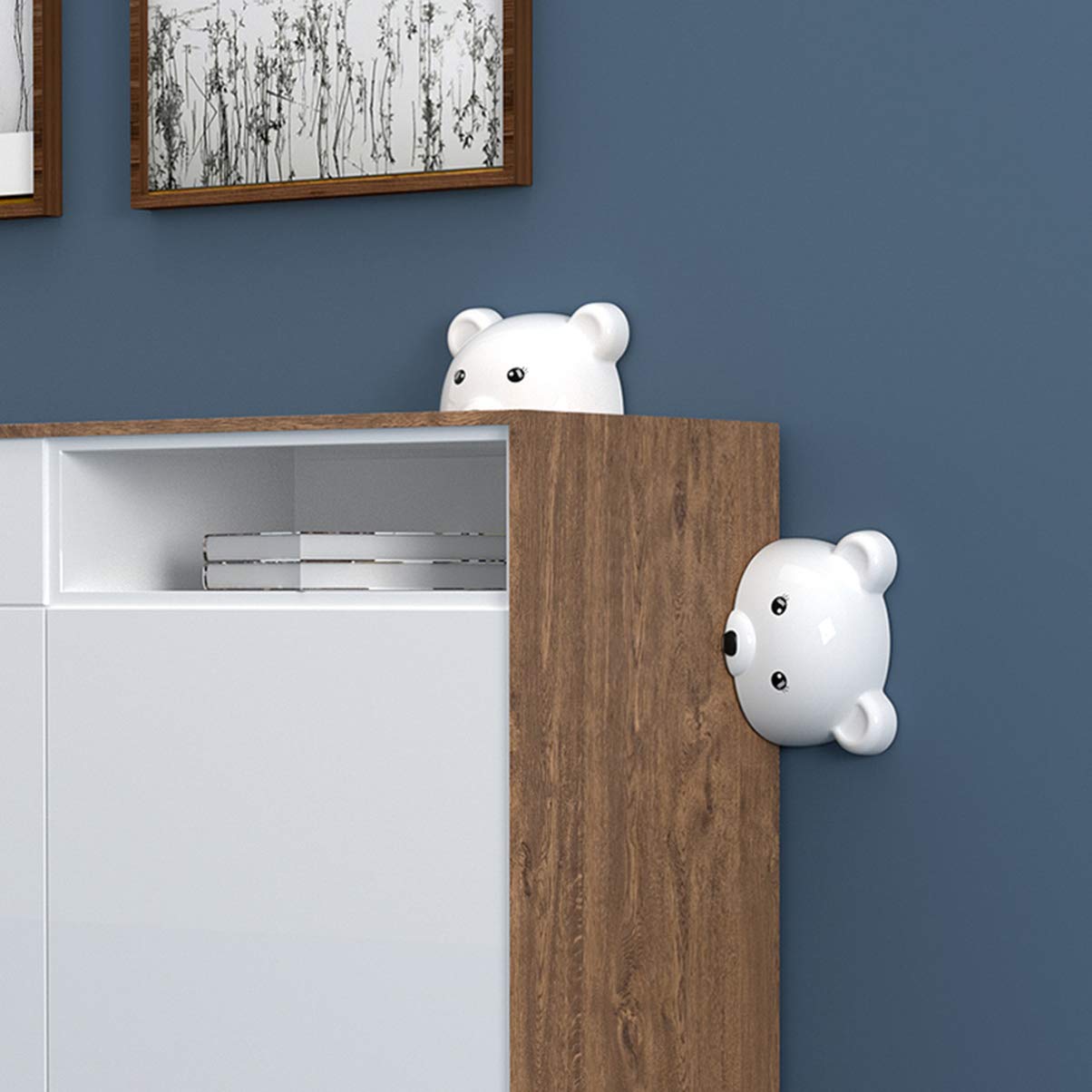 NUOBESTY Anti Tip Furniture Kit Cute Bear Wall Furniture Anchor No Drilling No Screw Installation Protection for Children Baby Proof Extra Kit White