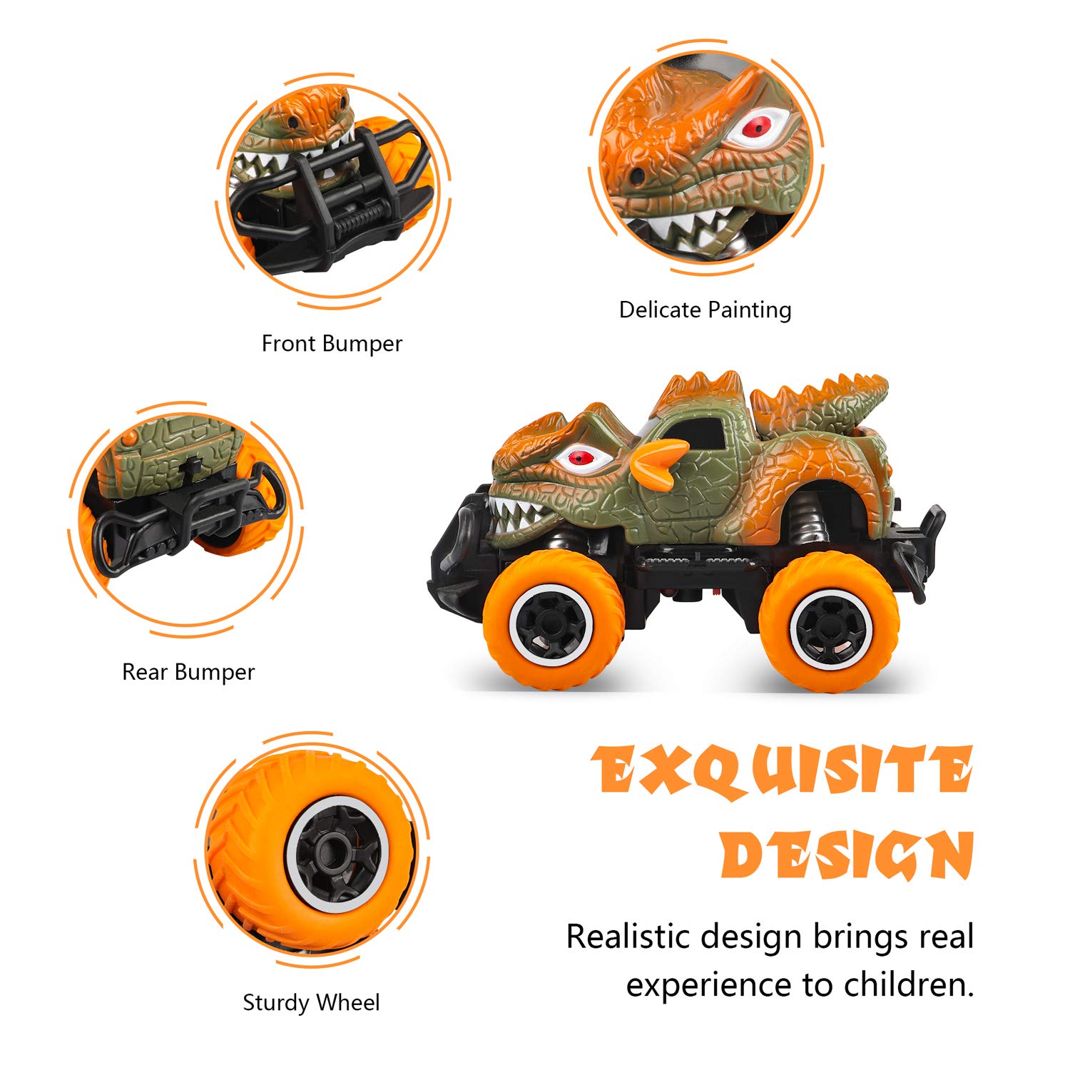 SLHFPX RC Toys for 4-5 Year Old Boys Dinosaur Remote Control Cars, Mini Dino Cars for Kids Toys Age 3-6 RC Race Trucks, 2021 Monster Truck for Toddlers Birthday Gifts (Orange)