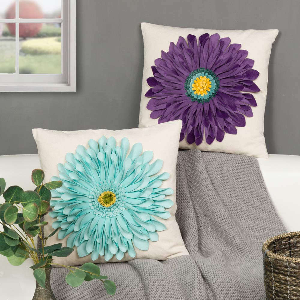 OiseauVoler 3D Sunflowers Throw Pillow Cases Decorative Handmade Cushion Covers for Home Sofa Car Bed Room Decor 18 x 18 Inch Purple