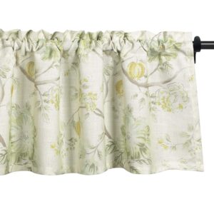 vogol floral printed curtain valance, fresh blossoms small curtains for living room, rod pocket modern window valances for dining room, one panel, 52x18, green