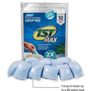 Camco TST MAX RV Toilet Treatment Drop-INs | Control Unwanted Odors and Break Down Waste and Tissue | Septic Tank Safe | Ocean Breeze Scent | 10-pack (41613)