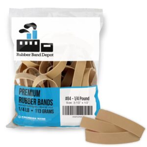 rubber bands, rubber band depot, size #84, approximately 40 rubber bands per bag, rubber band measurements: 3-1/2" x 1/2'' - 1/4 pound bag