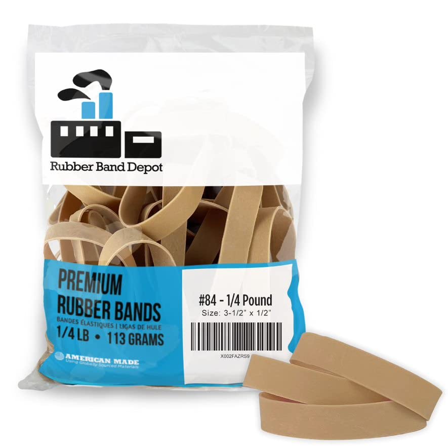 Rubber Bands, Rubber Band Depot, Size #84, Approximately 40 Rubber Bands Per Bag, Rubber Band Measurements: 3-1/2" x 1/2'' - 1/4 Pound Bag