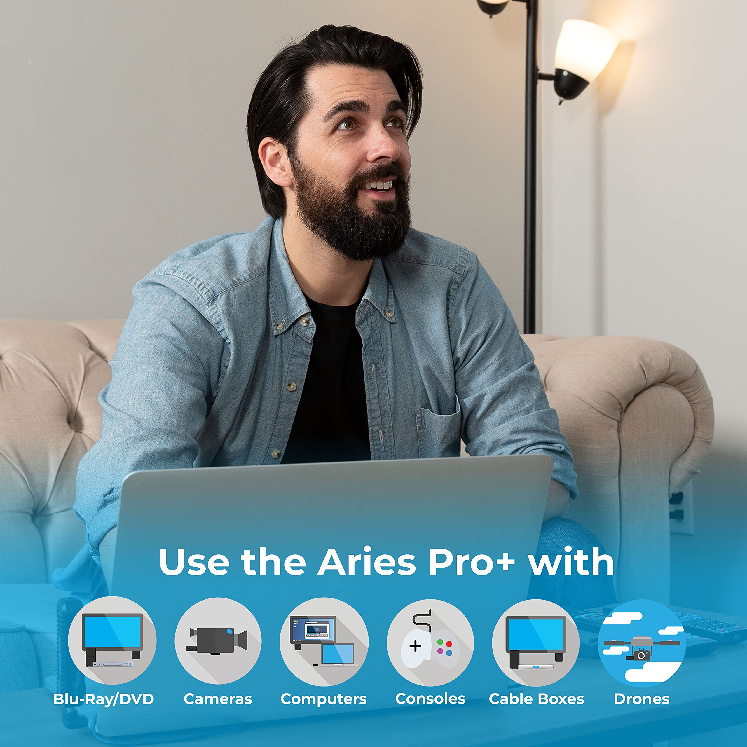 Nyrius Aries Pro+ Wireless HDMI Video Transmitter & Receiver to Stream 1080p Video up to 165ft from Laptop, PC, Cable Box, Game Console, DSLR Camera to a TV, Projector or Boardroom Screen (NPCS650)