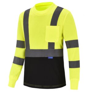 AYKRM High Visibility Shirts Safety T Shirt Reflective High Visibility hi vis Long Sleeve T Shirt (Yellow, XL)