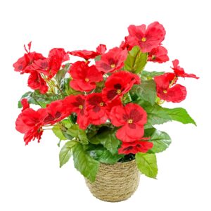 mynse 2 pieces 14.1" silk pansy artificial pansy flowers for home indoor garden decoration (red)