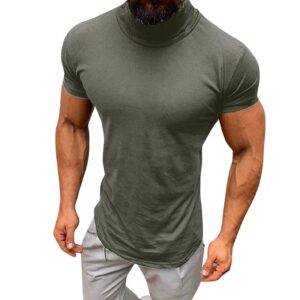 shirt for men turtleneck solid short sleeve tops blouse casual spring summer cotton blend shirts