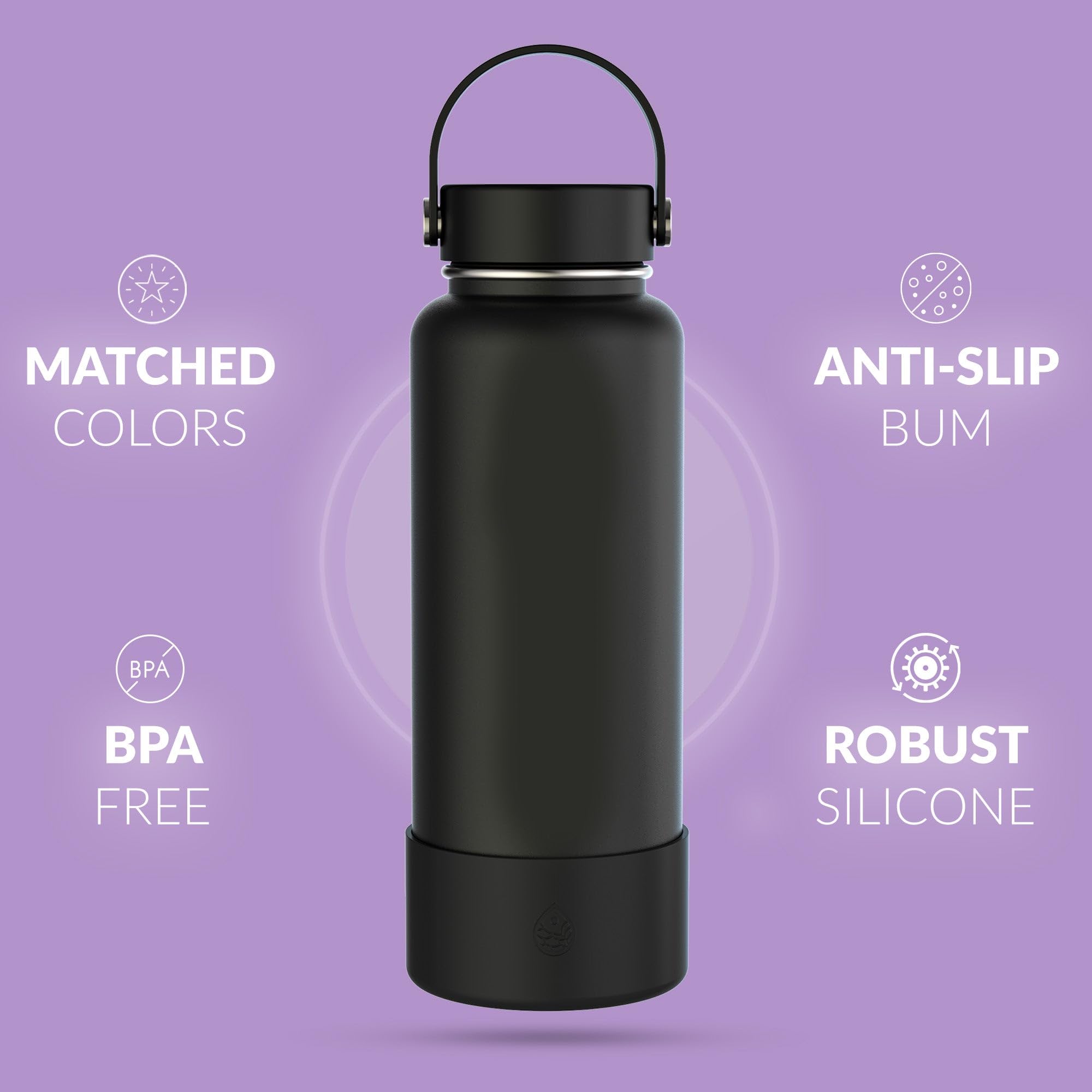 REUZBL Protective Silicone Bottle Boot for Owala FreeSip 40 oz, Hydro Flask 32-40 oz, Iron Flask, Takeya, Thermoflask, and Similar Wide Mouth Water Bottles, Protective Bottle Accessory