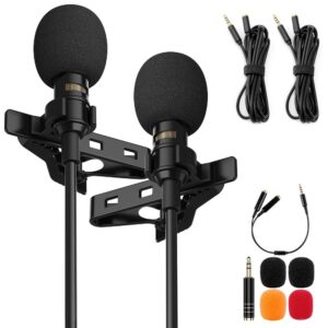 lavalier lapel microphone complete set - professional omnidirectional condenser grade audio video recording mic for android/iphone/pc/camera for interview, youtube, video conference, podcast