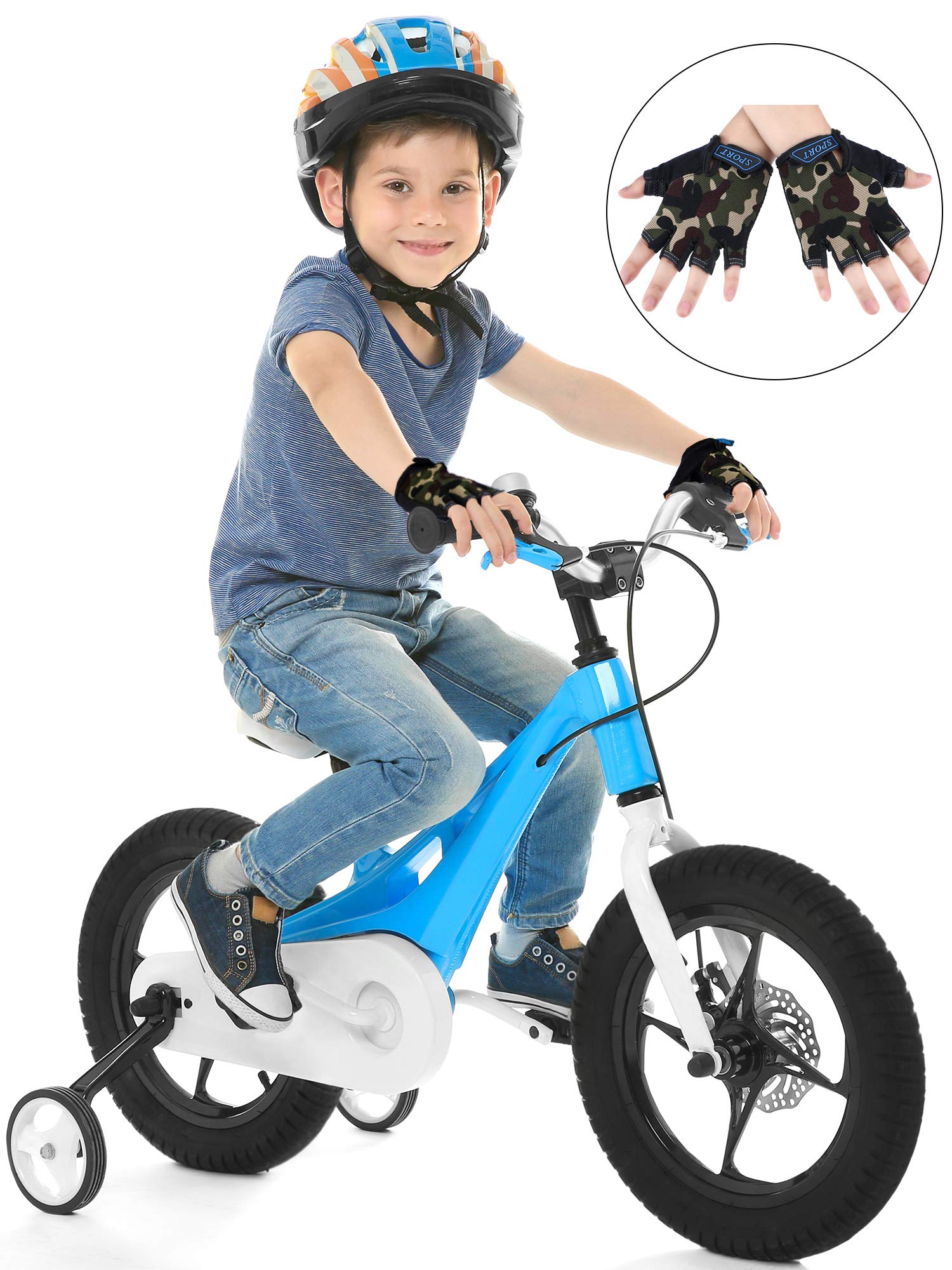 3 Pairs Kids Half Finger Gloves Sport Gloves Non-Slip Gel Gloves for Children Cycling Riding Biking (Cool, 3-5 Years)