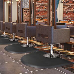 salon mats for hair stylist 3′x5′ barber shop salon floor chair mat -black semi circle hair stylist station mats -1/2" thick office comfort floor mat