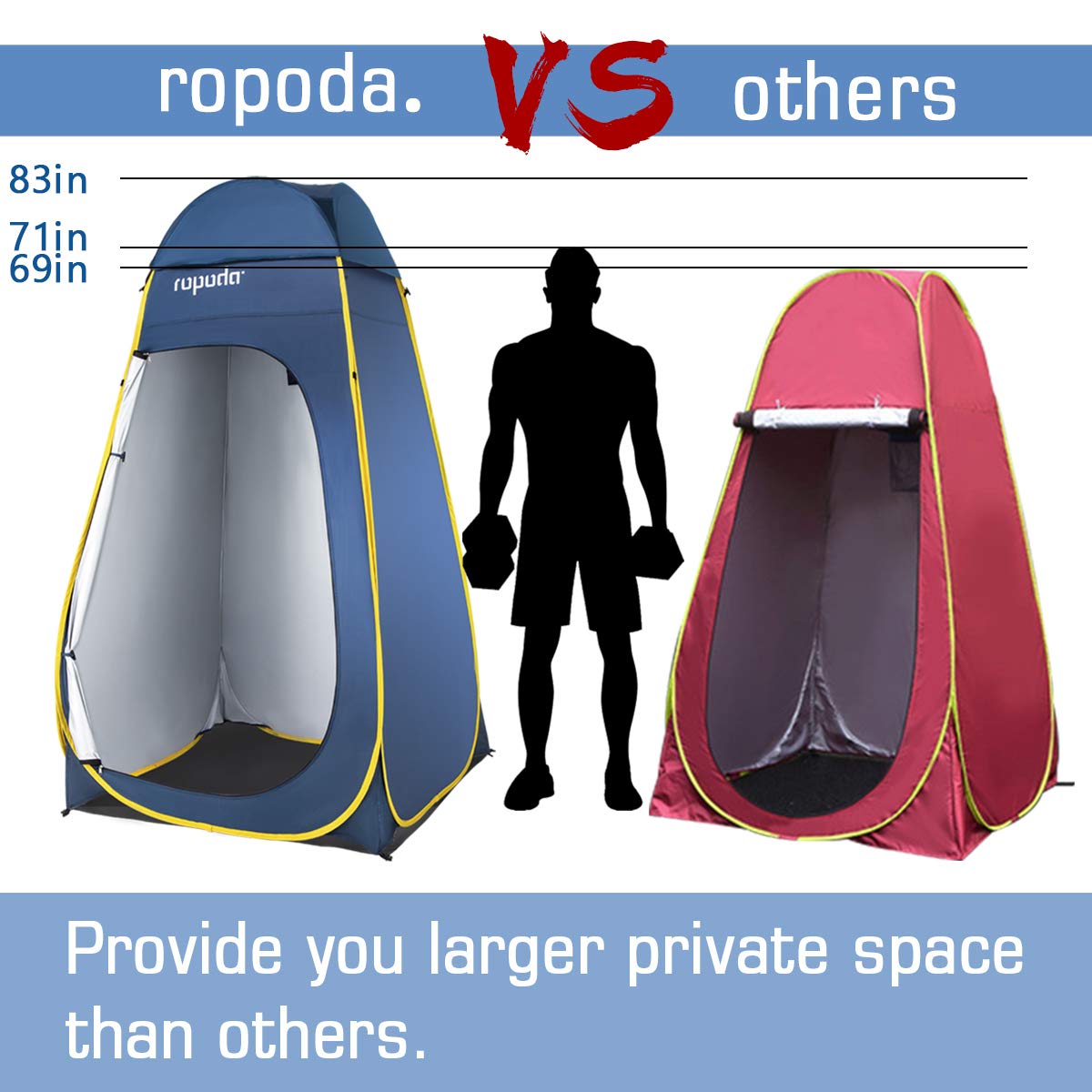 ROPODA Pop Up Tent 83inches x 48inches x 48inches, Upgrade Privacy Tent, Porta-Potty Tent Includes 1 Removable Bottom,8 Stakes,1Removable Rain Cover,1 Carrying Bag