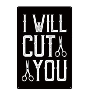 wondercave i will cut you metal tin sign for bar cafe garage wall decor retro vintage 7.87 x 11.8 inches