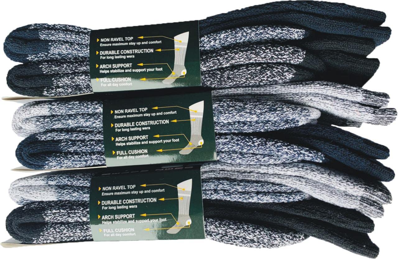 Diamond Star Merino Wool Socks 6 Pairs Thermal Socks Insulated for Cold Weather Winter Socks For Men & Women 10-13 (2 Black, 2 Navy, 2 Grey)