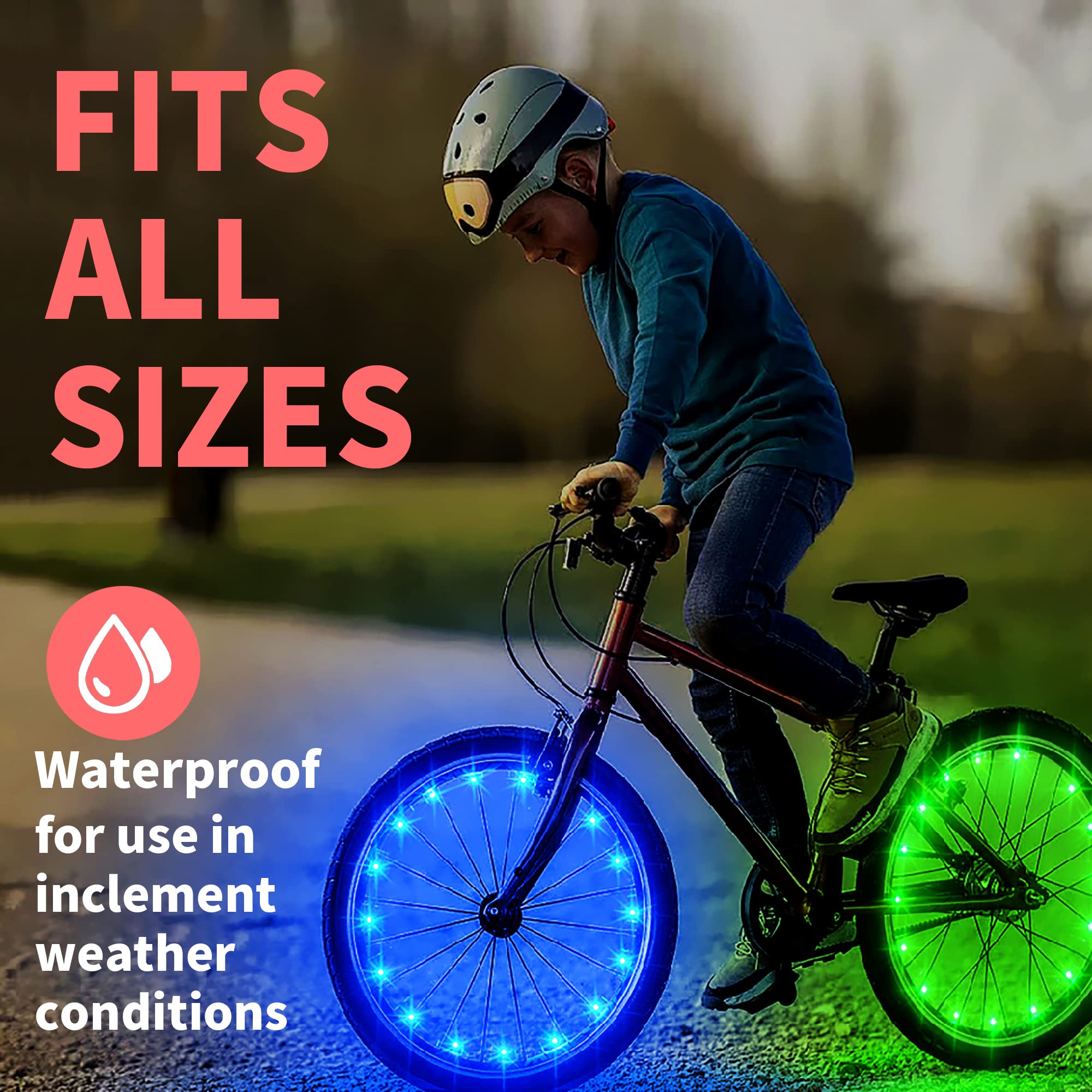 KIRIKIT Bike Wheel Lights, 2 Pack Bike Light Accessories for Night Riding, Super Bright Waterproof LED Night Riding Bicycle Front Back Tires Lights with Batteries for Kids Adults