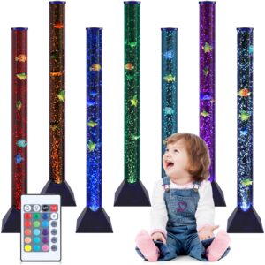emilux moonsay large led fish lamp tube - 3.3ft sensory bubble lamp with moving fish & 20 color remote for adha & autism children - color change aquarime lamp for home décor