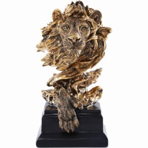 h&w sandstone lion - the king of beasts - statue decoration for home/study/living room, great collectible figurines, best gift for the man, golden color (hh17-d2)