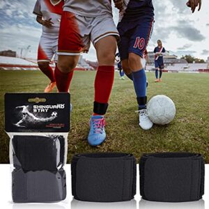 TOBWOLF 4PCS Soccer Shin Guard Strap, Anti Slip Sports Football Legging Shin Fixed Straps, Black & White Ankle Guards for Kicking Ball, Running, Cycling