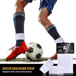 TOBWOLF 4PCS Soccer Shin Guard Strap, Anti Slip Sports Football Legging Shin Fixed Straps, Black & White Ankle Guards for Kicking Ball, Running, Cycling