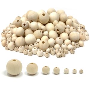 1000pcs Natural Wooden Beads, Round Wood Beads Unfinished Wooden Decorative Beads Loose Spacer Beads for Crafts Making 7 Sizes (20mm, 16mm, 14mm, 12mm,10mm, 8mm, 6mm)