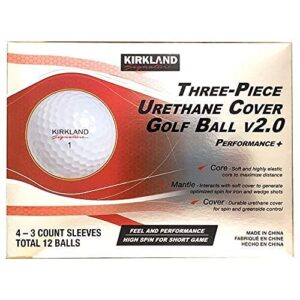 Kirkland Signature Three-Piece Urethane Cover Golf Ball v2.0, 1 Dozen, 12 Count, White