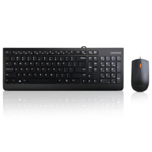 lenovo 300 usb combo, full-size wired keyboard & mouse, ergonomic, left or right hand mouse, optical mouse, gx30m39606, black