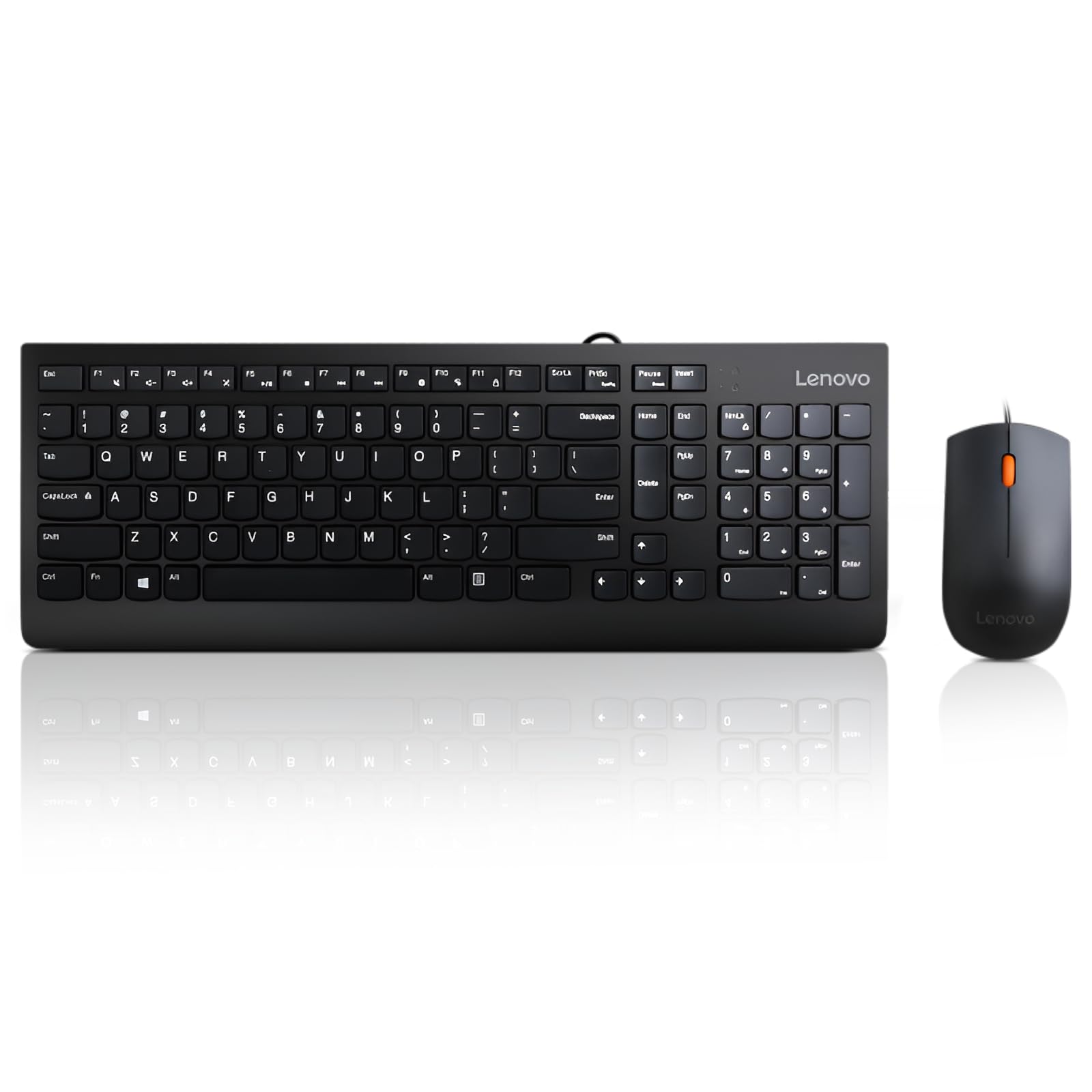 Lenovo 300 USB Combo, Full-Size Wired Keyboard & Mouse, Ergonomic, Left or Right Hand Mouse, Optical Mouse, GX30M39606, Black