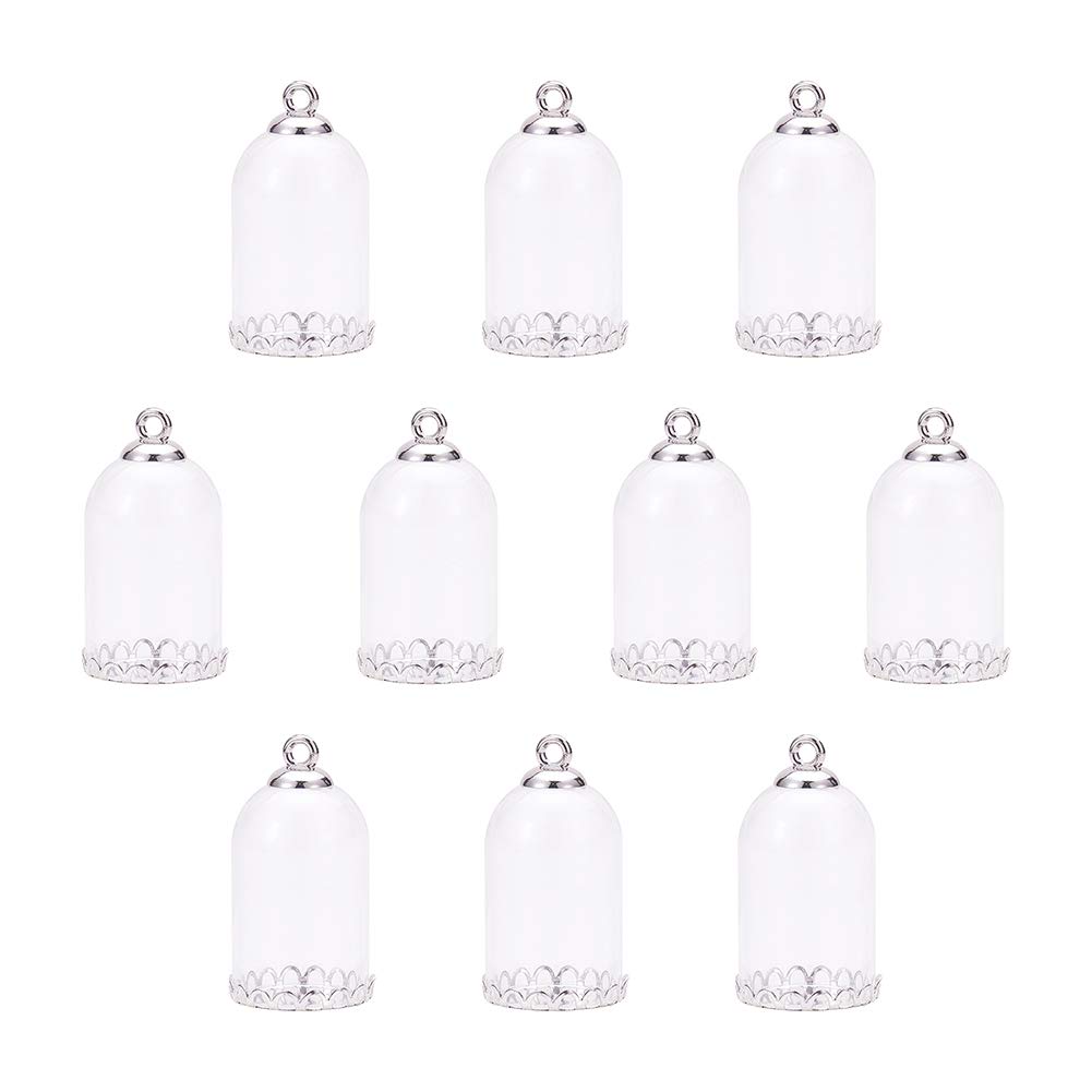 PH PandaHall 20 Sets 0.7 x 1.2 Inch Tube Clear Glass Globe Bottle Hanging Pendant Wish Bottles with Silver Alloy Cap and Bottoms for Earring Necklace Pendant Jewelry Making