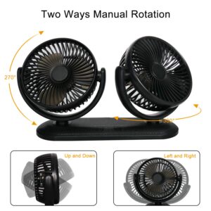 TriPole Car Fan Portable Dual Head Electric Vehicle Mounted USB 300 Degree Rotation Auto Cooling Fan 3 Speed Strong Wind Desk Fan for Dashboard SUV RV Truck Sedan Home Office