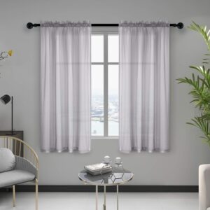 anjee grey sheer curtains 45 inches length rod pocket window treatment linen gauze voile drapes for bedroom living room kitchen, 52 x 45 inch