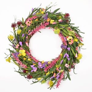 martine mall 22 inch daisy and lavender wreath wildflower spring summer wreath floral wreath artificial flower with berry wreath for front door garden party wedding home decor